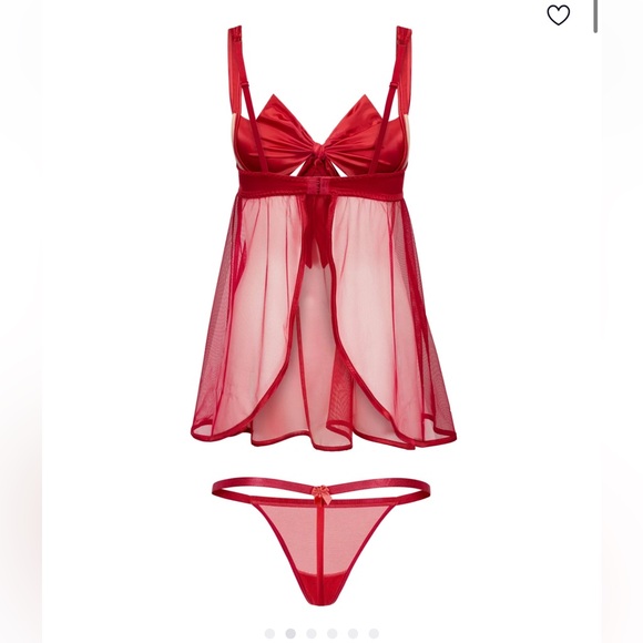 Adore Me Red Sheer Chemise with Satin Bow - Picture 3 of 4